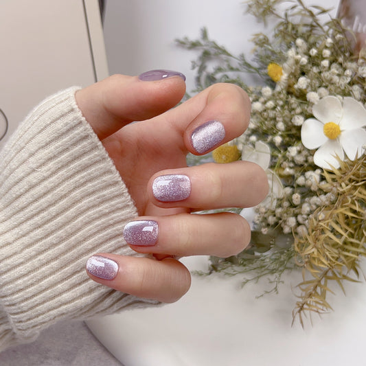 Cat eye nails Light purple Pebble Short Nails