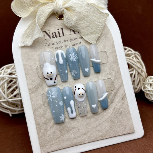 Blue Snowflake Nails