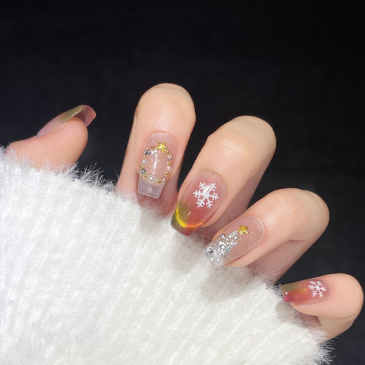 Rainbow Ombre Nails Glitter Snowflakes