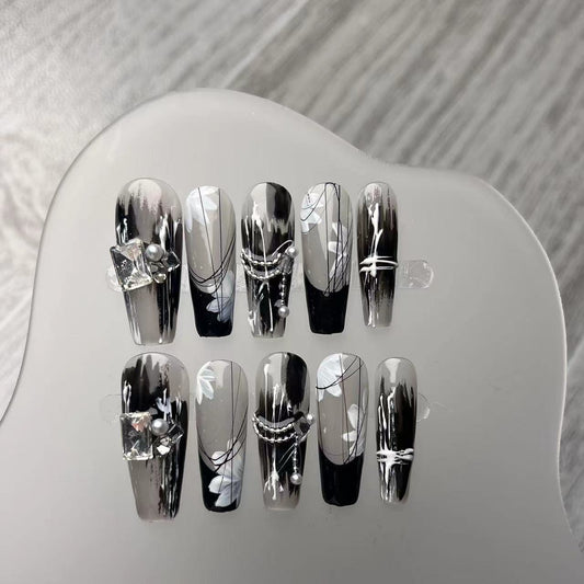 Coffin Black Ombre Nails