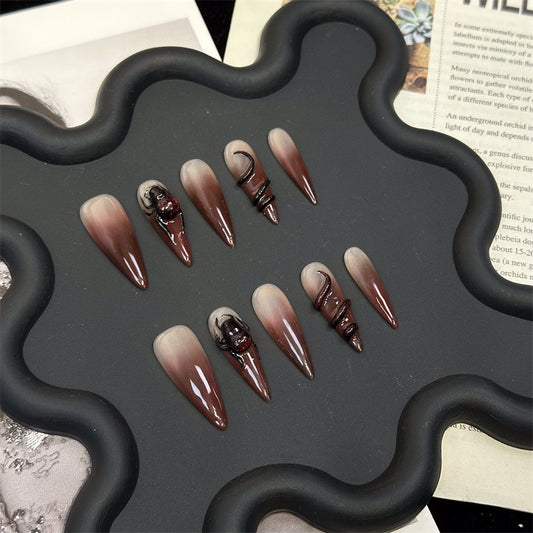 3D-Bug-Braun-Stiletto-Ombre-Nägel