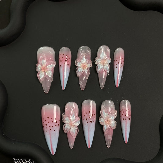 3D Orchidee Pink Stiletto Ombre Nägel