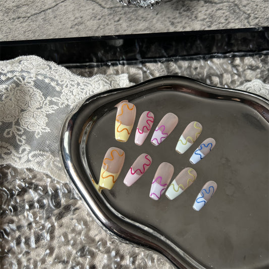 Pastel French Nails Press On Spring Coffin