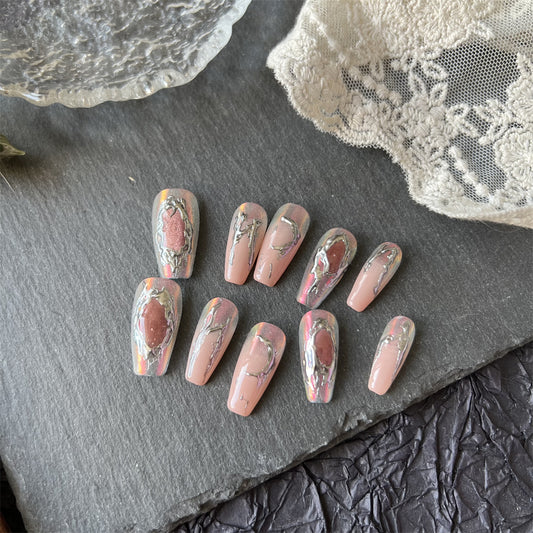 Pink Holographic Nails 3D Chrome Press On