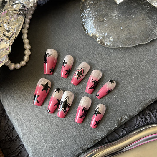 Schwarze Sterne Nägel Sommer Hot Pink Ombre Designs